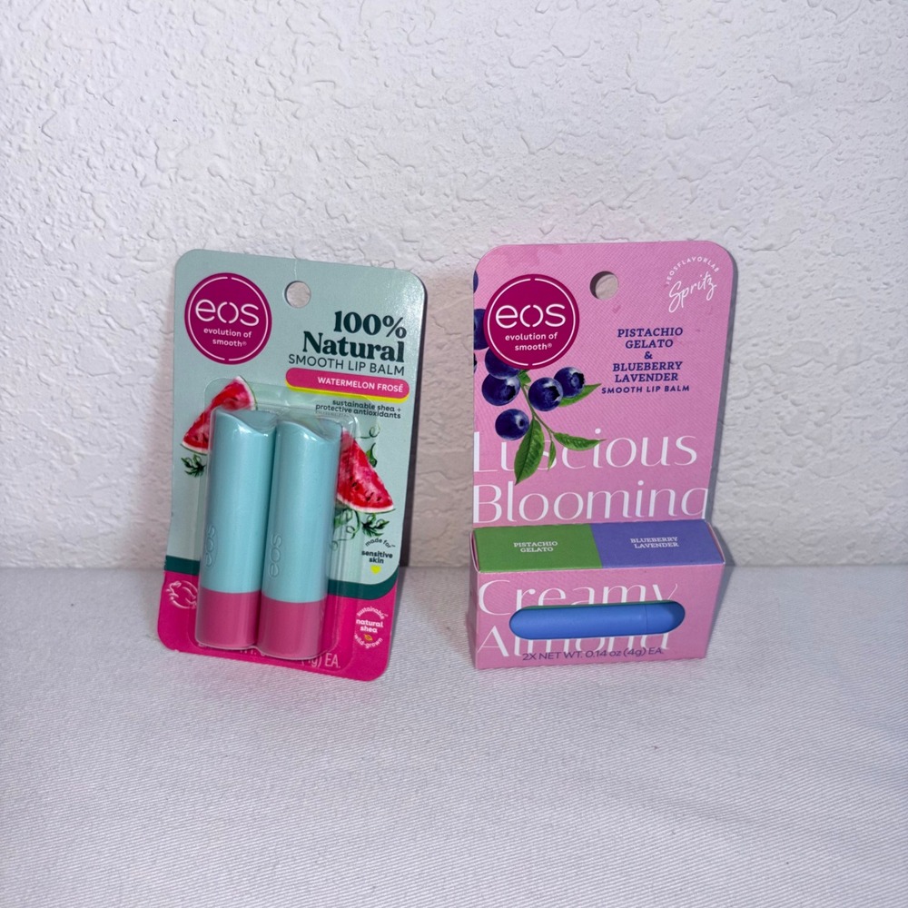 EOS Lip Balm 4-Pack 0.14oz Watermelon Pistachio Blueberry NEW Shea Butter Bundle